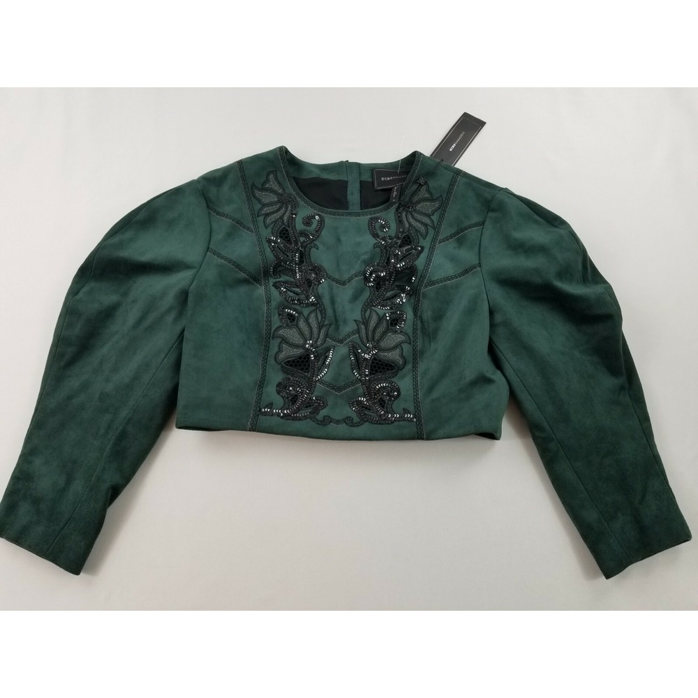BCBGMAXAZRIA Women Spruce Green Cropped Embroidered Jacket QVV15A76-302 M - Picture 4 of 12
